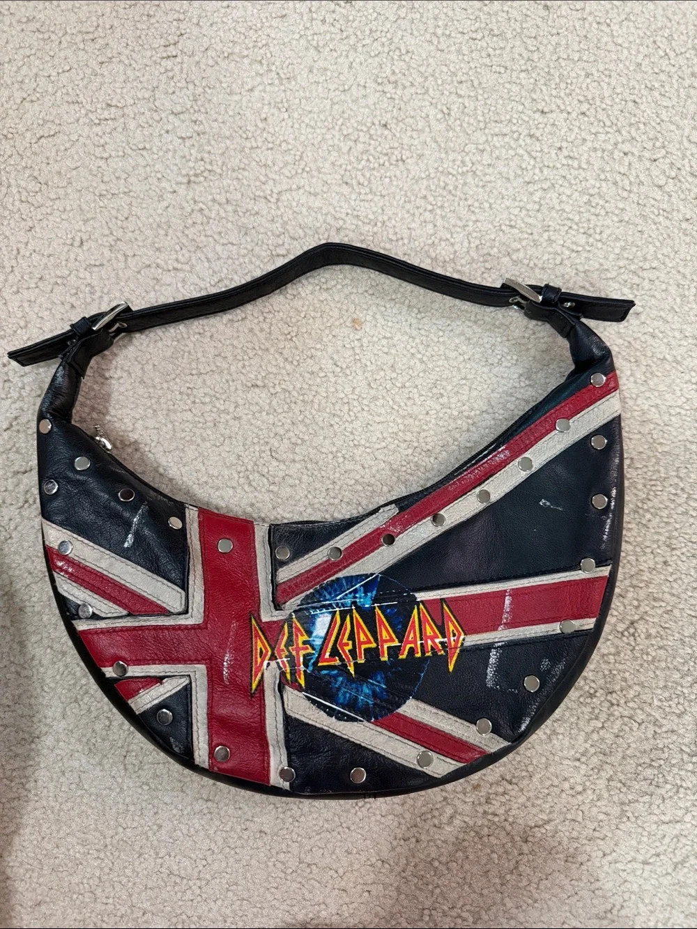 Def Leppard Black & Red Union Jack Crescent Shoulder Bag